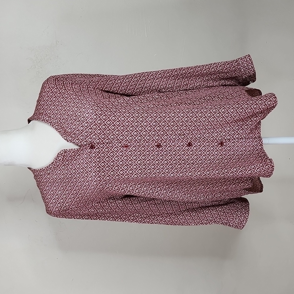 The Kooples Burgundy and White Geometric Button-Down Shirt